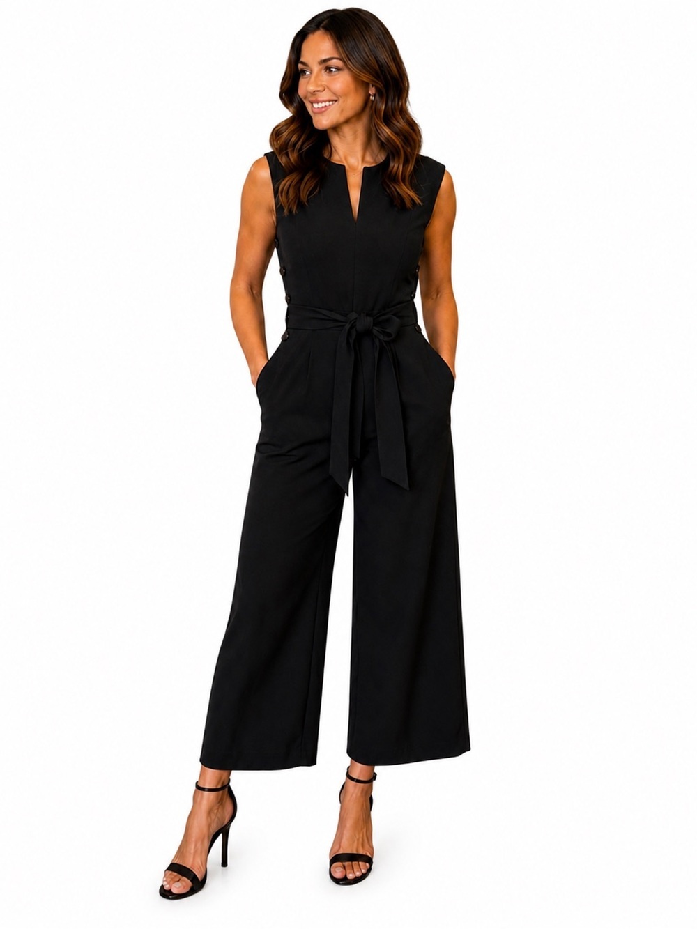 NWT Club Monaco Black Sleeveless Tie-Waist Klauss Jumpsuit